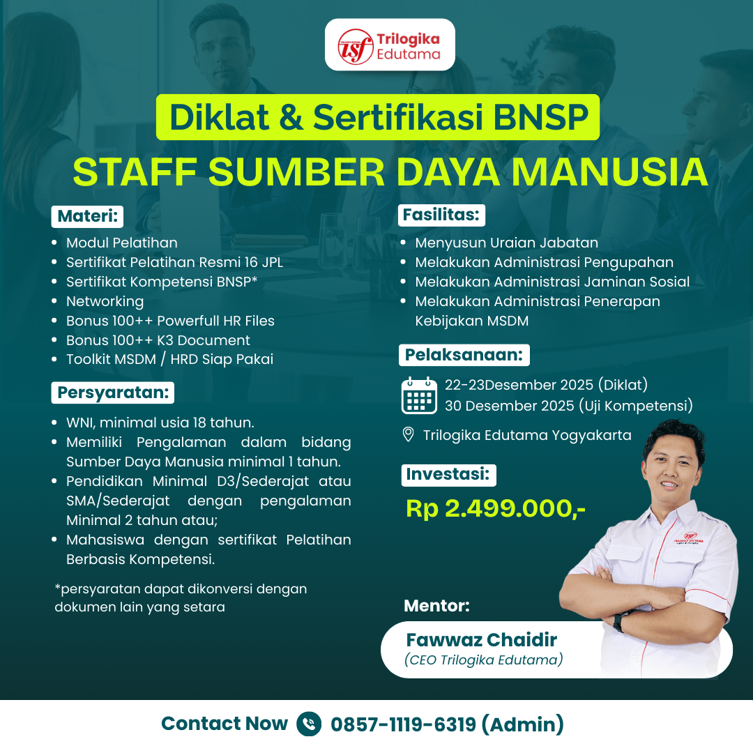 PAYDAY SALE!!! DIKLAT & SERTIFIKASI STAFF SDM / HRD YOGYAKARTA